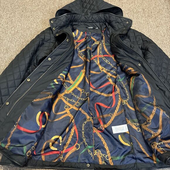 Lauren Ralph Lauren Jacket Women 0X Black Quilt Equestrian Spectator Hood Parka - Picture 8 of 14